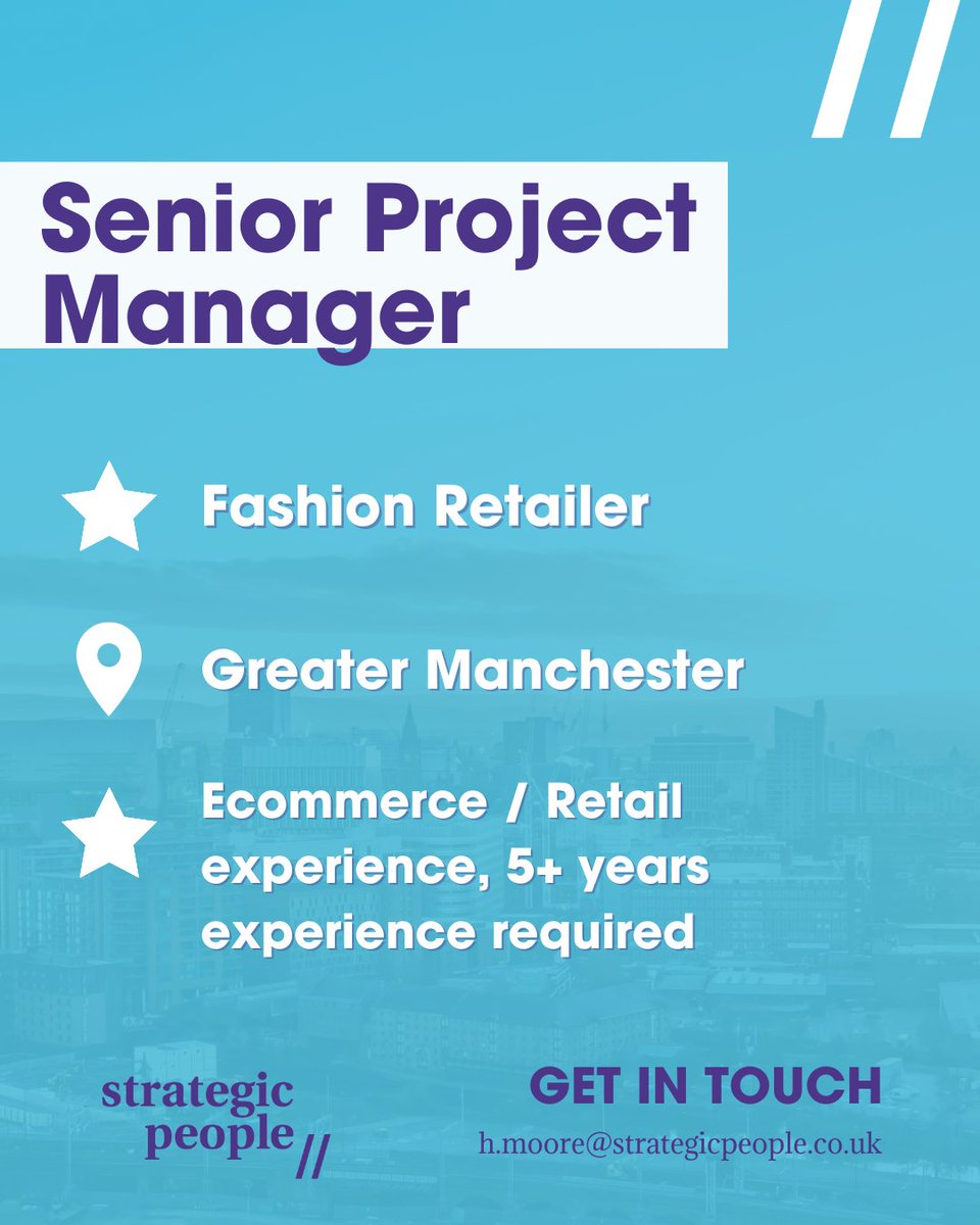 StrategicMCR's tweet photo. 🌟 Now Hiring - Senior Project Manager 🌎

➤  Global Fashion Retailer I Permanent

➤ If you're interested, get in touch  🙌

#techjobs #hiring #careers #strategicpeople #hiringnow https://t.co/MgaJ6mTUNL