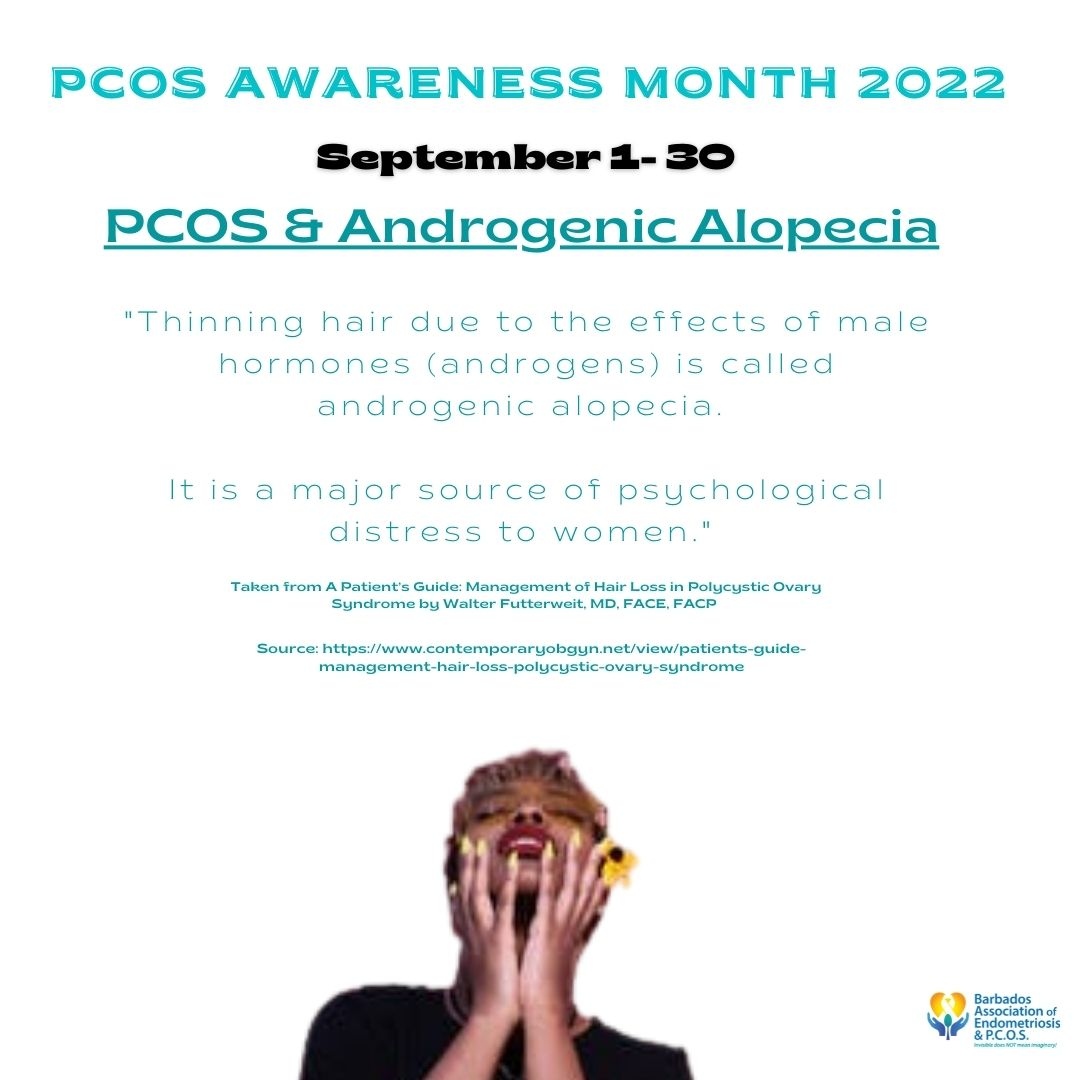 Endoandpcosbb's tweet photo. "This male-pattern hair loss is often seen in women with polycystic ovary syndrome (PCOS), congenital adrenal hyperplasia, and other disorders of male hormone excess."
#pcos
#pcosmonth
#pcosawareness
#pcosadvocates
#pcosstrong
#pcosbarbados https://t.co/PmAByhg0FX