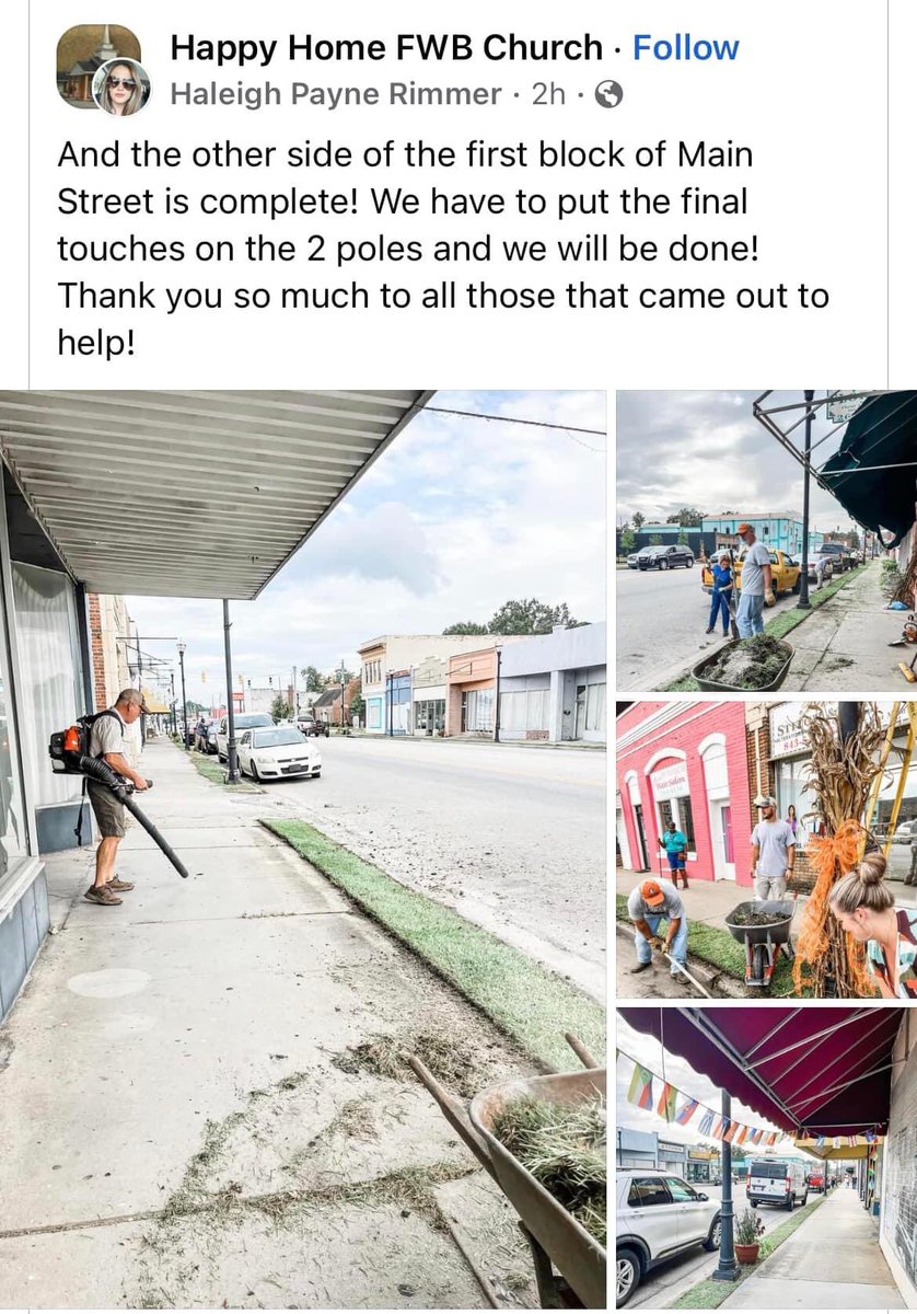 CharlieB_SC's tweet photo. This is #strongSCcities! Main Street Andrews put out the call for help to spruce up for upcoming fall events and local churches are sponsoring cleanups along different blocks of Main Street!  Awesome and inspiring!  #AndrewsSC #Home #CurbAppeal #Pride @MuniAssnSC https://t.co/X4R6v4nhZk