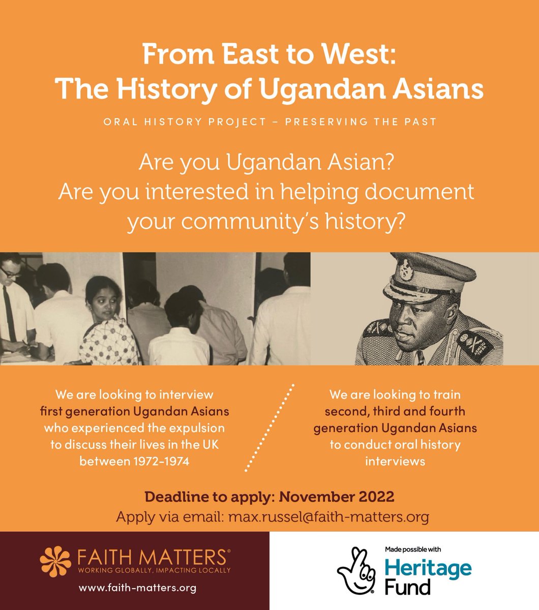 As we move towards the first oral history training day for our project participants we are still looking for more individuals to join our project.
 
If you are a member of the Ugandan Asian community click here to register your interest ugandanasians.com/survey-form/

#UgandanAsians