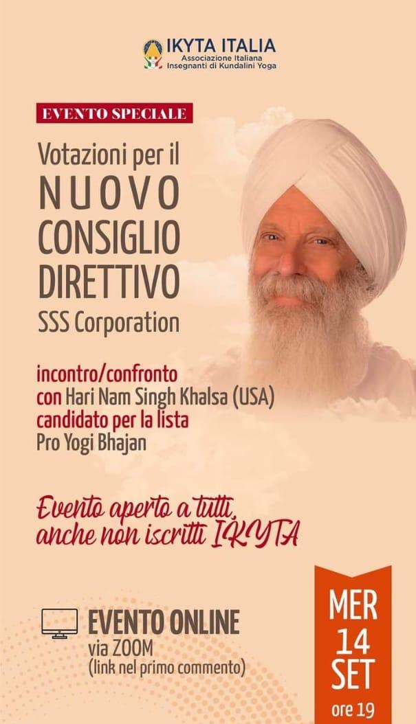 3HOEurope's tweet photo. On the occasion of the SSSC elections, meet the candidate Hari Nam Singh.
Online event on Zoom
Wednesday 14th September 
 Info https://t.co/wiqssyuYj5
 Registration: segreteria@ikytaitalia.org
Translation provided English/Italian

#IKYTA #3HOEurope #SSSC https://t.co/lIYlmycDCp