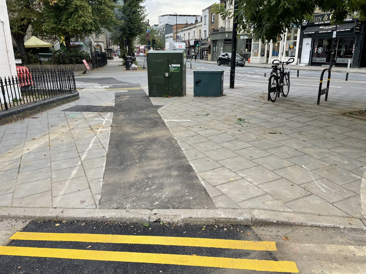 Tigra88's tweet photo. Could you please let us know what is going to be done to correct this shoddy job on the junction between Christchurch Way and Trafalgar Road. It is tantamount to vandalism.@Royal_Greenwich @thameswater @Barhaleltd https://t.co/0z3Pu7xDvN