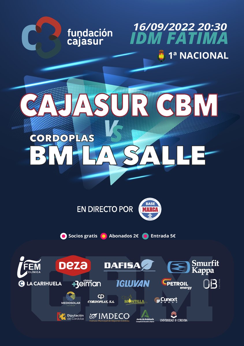 El Cajasur CBM inicia la temporada en Primera Nacional este viernes (20:30) recibiendo en Fátima a <a href="/balonmanosalle/">Balonmano La Salle</a>

✅ Socios: Gratis
✅ Abonados: 2 €
✅ Público general: 5 €
📺 <a href="/RadioMarcaCord/">Radio Marca Córdoba</a> 

Opción de abonarse en taquillas y en cordobabm.com/wp-content/upl… 

#OrgulloGranate