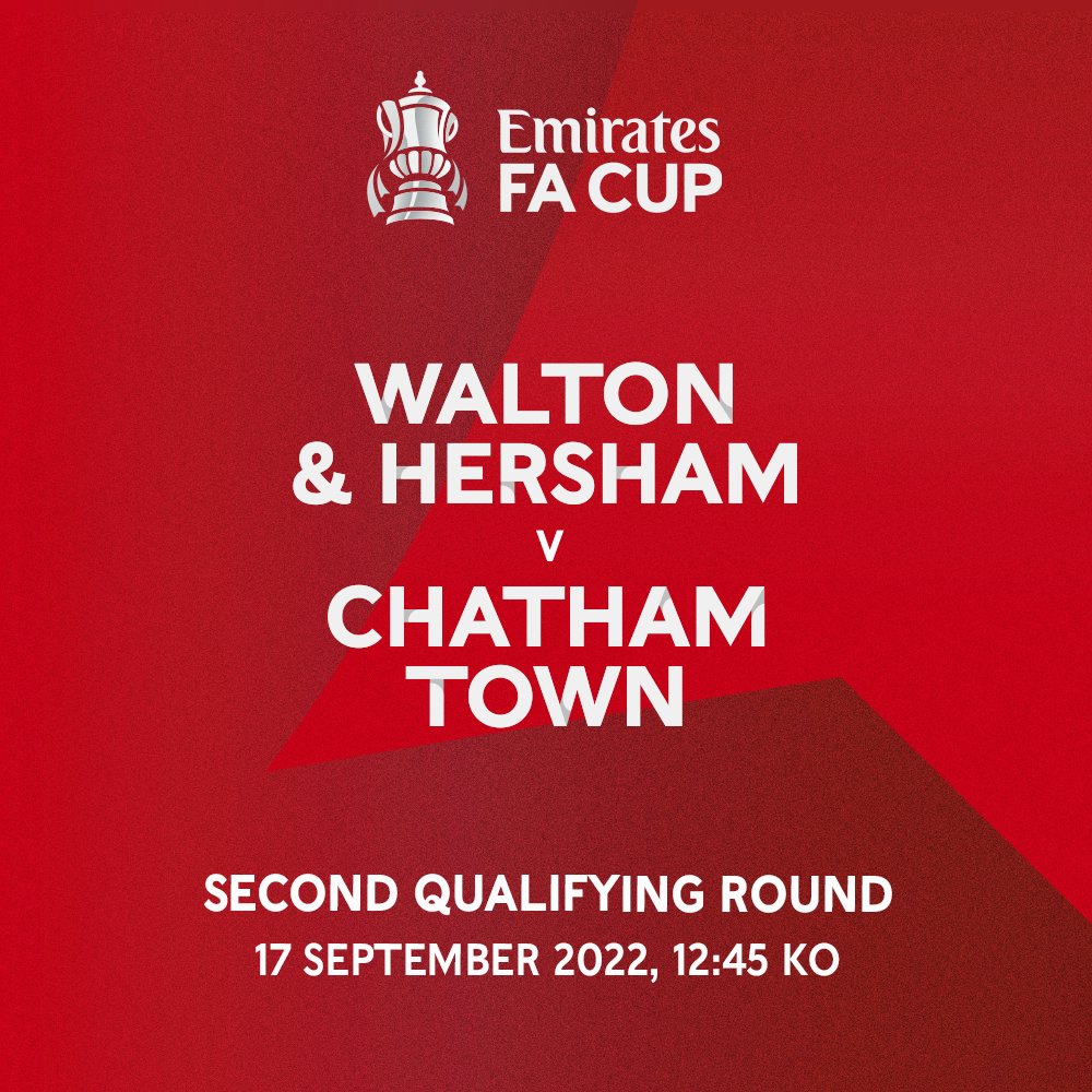 EmiratesFACup's tweet photo. Available to watch live on @BBCSport this weekend will be @waltonhershamfc's Second Round Qualifying tie against @ChathamTownFC

#EmiratesFACup https://t.co/n7DYnazZeG