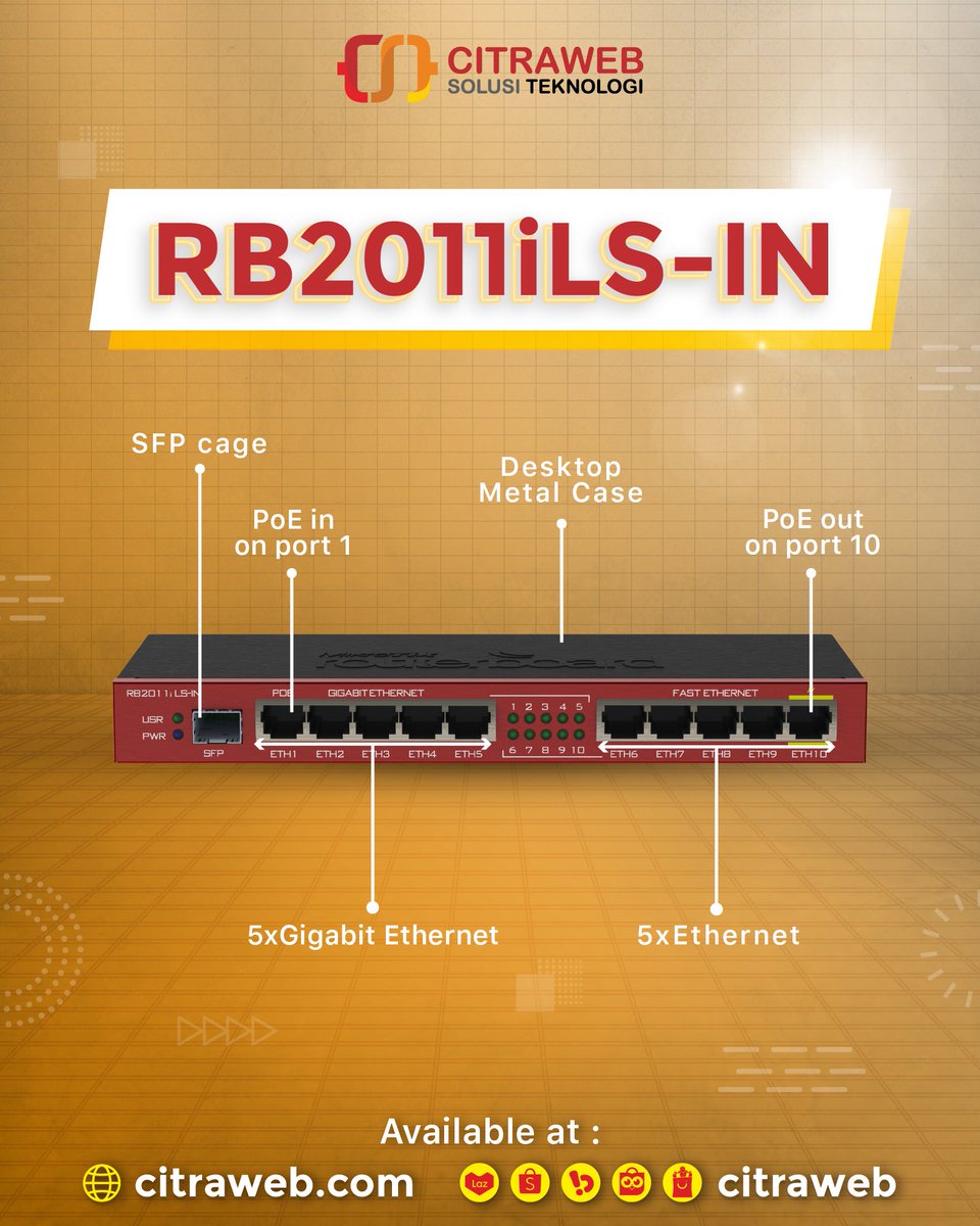 mikrotik_id's tweet image. Tertarik untuk memiliki perangkat RB2011iLS-IN?
Segera lakukan pembelian melalui:
citraweb.com/produk_lihat.p…

#ProdukReview #RB2011iLS #HomeRouter #SOHO #RouterIndoor #MikroTik #MikrotikID #Citraweb #CitrawebSolusiTeknologi #CST
