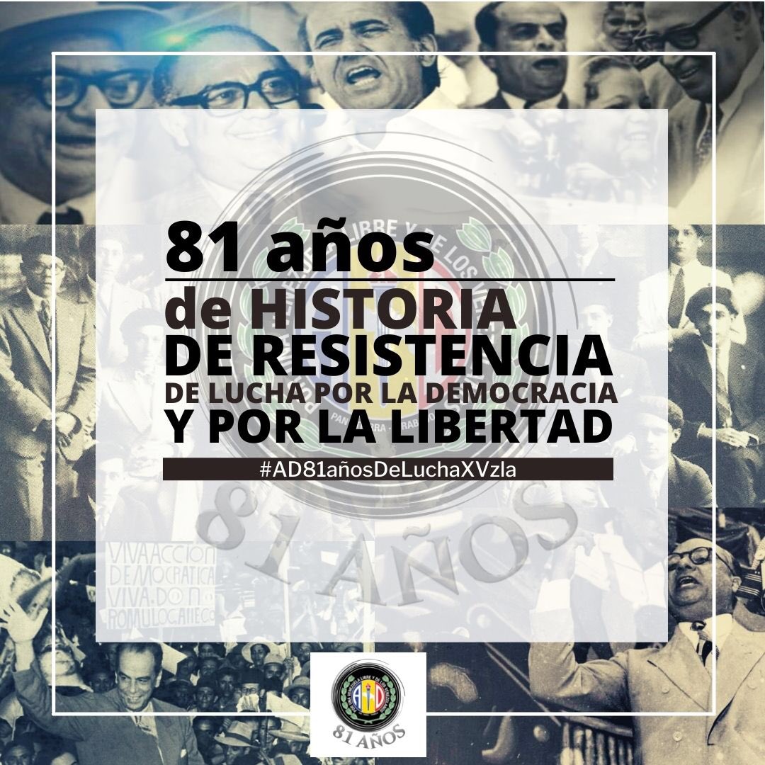 En Acción Democrática hoy conmemoramos 81 años de historia y lucha.

Los adecos de todo el país reiteramos una vez más nuestro compromiso por recuperar la democracia para reconstruir una Venezuela libre y de los venezolanos.

¡Aquí estamos los adecos!

#AD81AñosDeLuchaXVzla