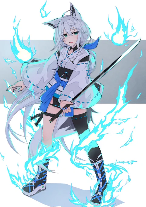 #絵フブキ #絵柄が好みって人にフォローされたい 人権を取り戻すために刀を手にする白上さん。格好よさげなのを描きたくなったのです。RT&フォローしてもらえると、とても助かります。よろしくです。 