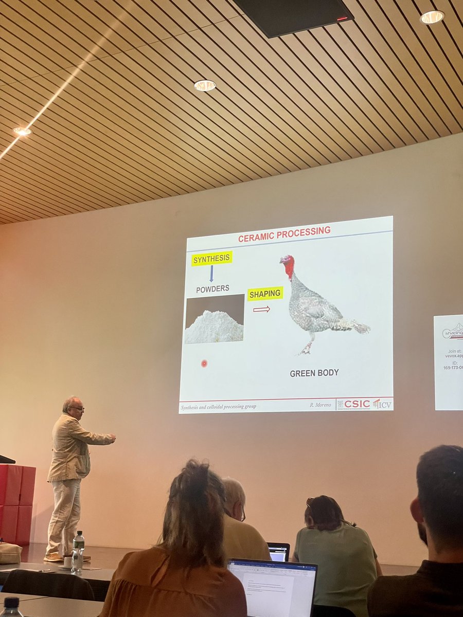 YoungCeramists's tweet photo. #Shaping8 Summer School: Amazing lecture on colloids, their rheology and application and suspension based shaping by @Rodrigo_ICV! 👏👏👏 https://t.co/Jh3AoDmD8K