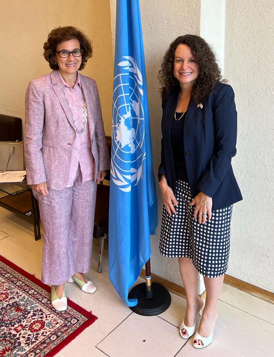 USAmbHRC's tweet image. I so enjoyed meeting with @UNHumanRights Acting High Commissioner Nada Al-Nashif to discuss our work together at #HRC51 and beyond advancing #HumanRights protections for all. The U.S. looks forward to our continued partnership and #SharedProgress with OHCHR.