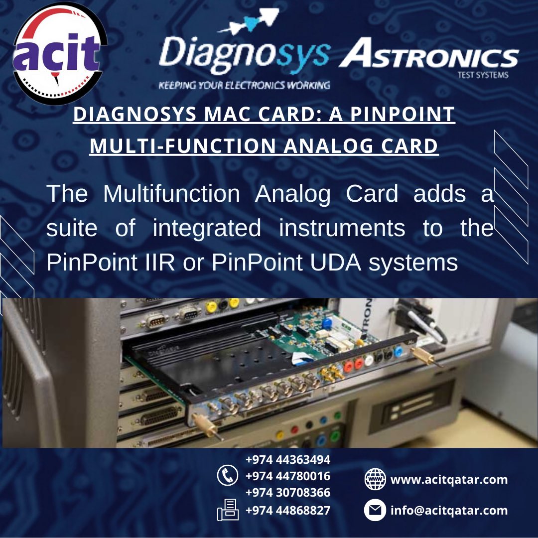 QatarAcit's tweet image. #Diagnosys MAC Card: A PinPoint Multi-function Analog Card

For more visit
acitqatar.com

#astronics #testsystems #nationalinstruments #pcb #cca
 #testsolutions #electronicsystems #aerospaceanddefense #test #technology #keepingyourelectronicsworking #acitqatar #qatar