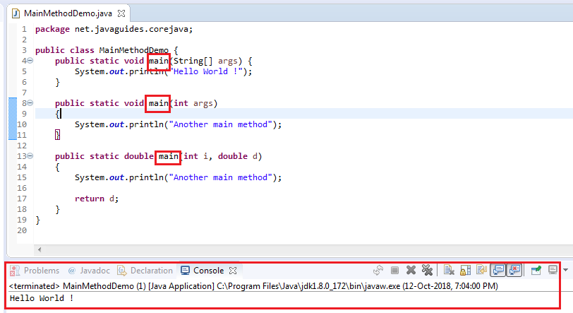 GuidesJava's tweet image. Can we overload the main() method in Java?
Yes, We can overload the main() method. A Java class can have any number of main() methods. But to run the java class, the class should have a main() method with signature as public static void main(String[] args).