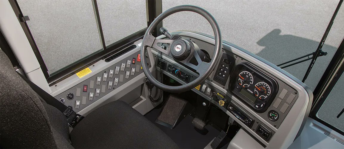 Thomas strives to make sure every passenger on their school buses is safe, but also comfortable. Our transit buses have a tilt and telescoping steering wheels to provide a greater degree of comfort for the drivers.