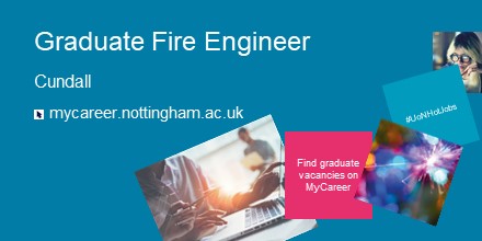 🔥Fire up your career in this Graduate Fire Engineer role with @Cundall_Global ! You’ll be providing innovative & sustainable fire engineering solutions and be supported towards #Chartership 🔥🧯🖥️ow.ly/zpcG50KE9AE #UoNHotJobs