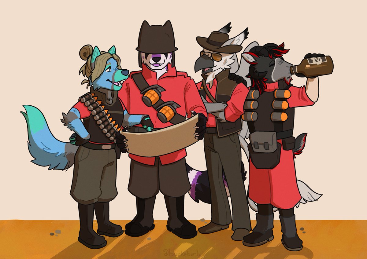 finished commission for @ SherutoWolvsein ! Had a lot of fun drawing them and their friends as their tf2 mains!