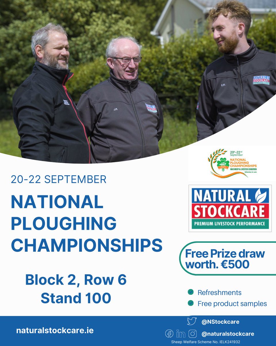 NStockcare's tweet photo. Make sure and all into us at the @nationalploughing championships next week! We will have a prize draw worth €500, product samples, refreshments and even just a place for you all to take a quick breather! #thrivenaturally https://t.co/ceipDMp2vj