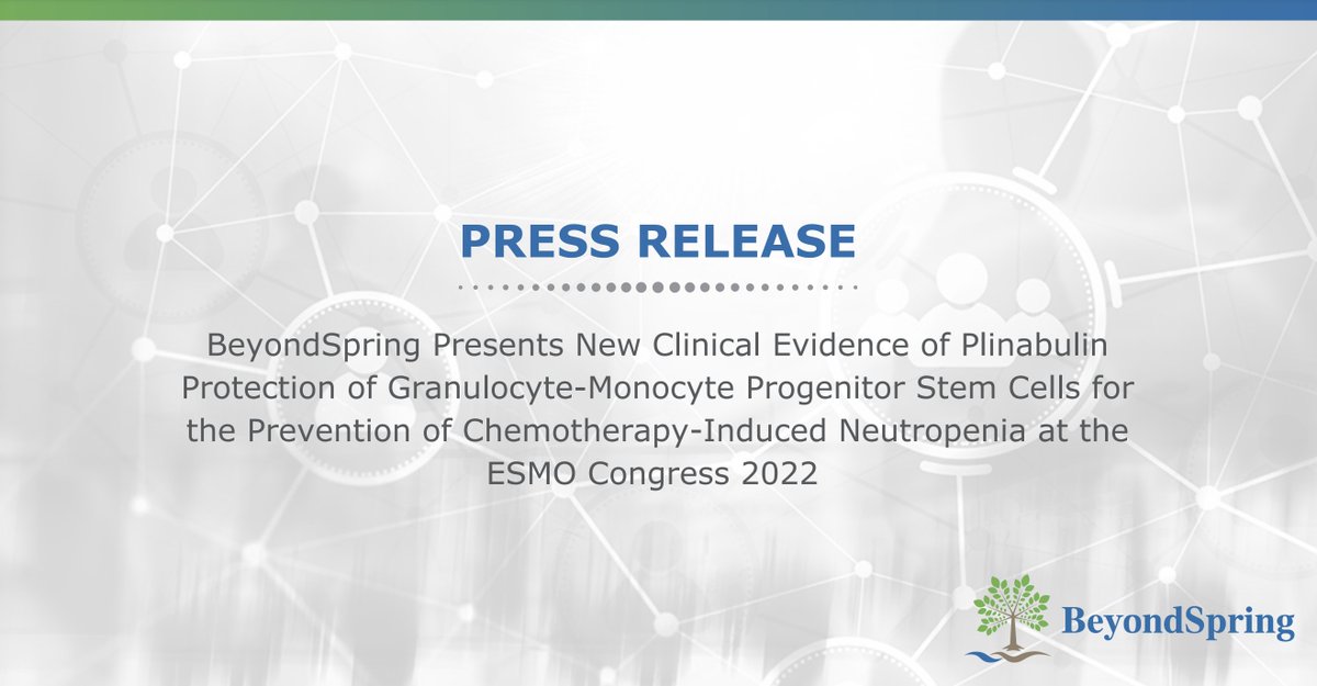BeyondSpring (@beyondspringinc) on Twitter photo We presented a poster at The European Society for Medical Oncology (<a href="/myESMO/">ESMO - Eur. Oncology</a>) Congress analyzing the potential of our lead asset combined with the standard of care to prevent chemotherapy-induced #neutropenia by protecting stem cells. Learn more: bit.ly/3TZlfCe #ESMO22 We presented a poster at The European Society for Medical Oncology (<a href="/myESMO/">ESMO - Eur. Oncology</a>) Congress analyzing the potential of our lead asset combined with the standard of care to prevent chemotherapy-induced #neutropenia by protecting stem cells. Learn more: bit.ly/3TZlfCe #ESMO22