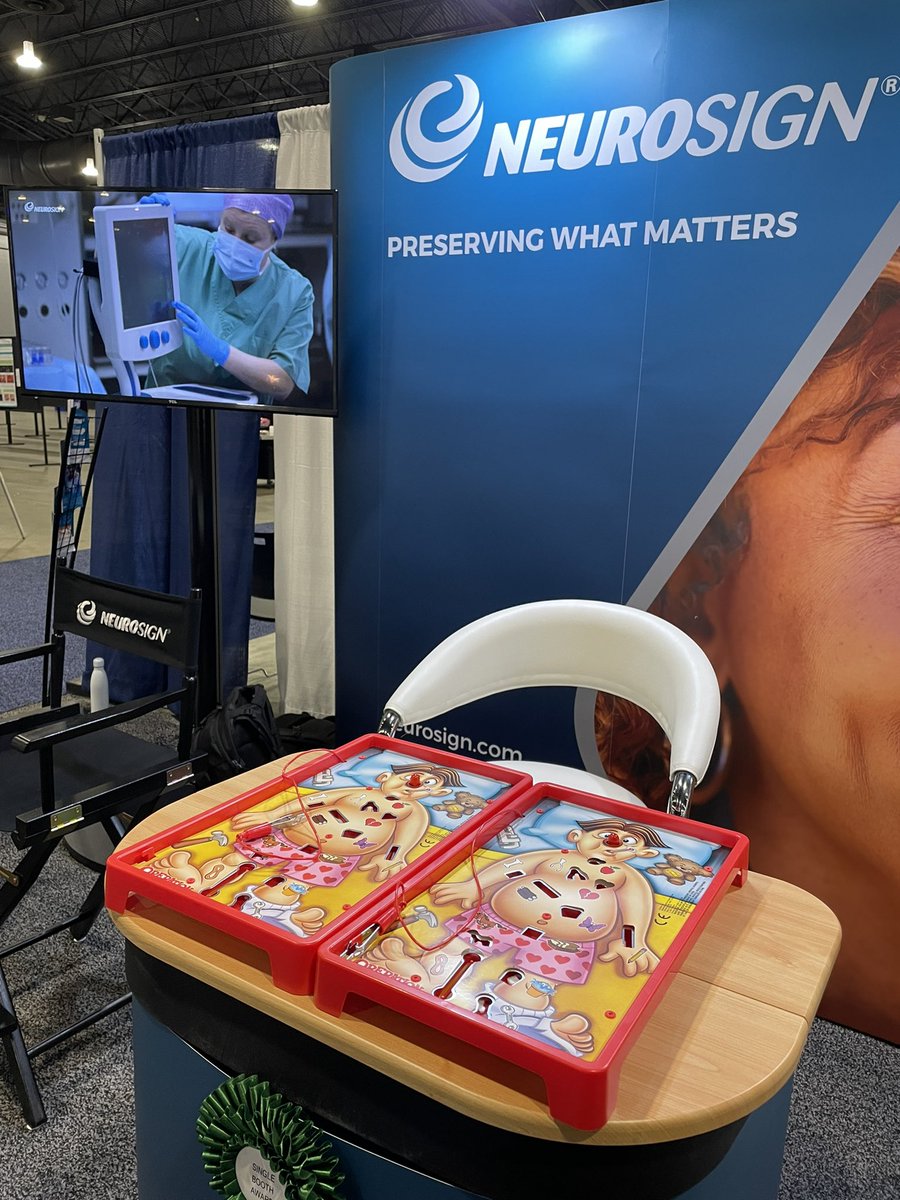 Neurosign's tweet photo. It’s been a wonderful #OTOMTG22 , but it’s not over. With all the work, there’s still time to play. Stop by booth 2037 and test your skills against our staff. @AAOHNS #ForwardTogether #ionm #otolaryngology #surgery #ENT #PerservinfWhatMatters https://t.co/9CFw6EX5e2
