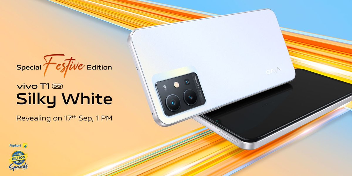 IshanWankhade's tweet photo. #Vivo revealing it's #VivoT1 #5G in new Silky White colour variant on 17th September in #India ✅ https://t.co/3yS0R3jxS1