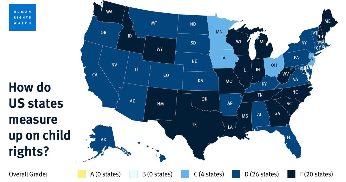 How do US states measure up on child rights? We gave every state a grade assessing their laws on child marriage, child labor, juvenile justice, and corporal punishment. The results are alarming. trib.al/RY0OGu8