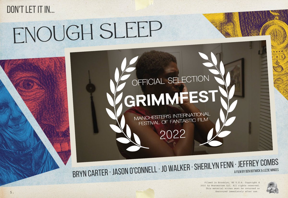 mostmortem's tweet image. We are absolutely thrilled to announce that our short film Enough Sleep will have its world premiere at #Grimmfest2022! Many thanks to the people of @grimmfest for including us among such fine fare! See Enough Sleep October 6th at the @ODEONCinemas in #Manchester!