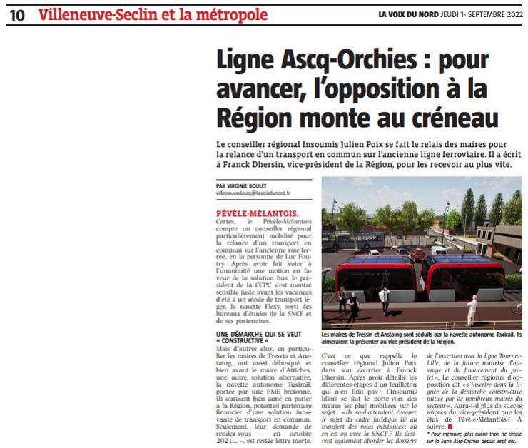 CoatRegis's tweet photo. #TAXIRAIL, une opportunité majeure pour relancer la ligne Orchies/Ascq avec un service utile pour le voyageur, à coût maîtrisé pour la collectivité et plébiscité par les élus ! #innovation #ferroviaire #MaaS #JulienPoix #FranckDersin #Tressin #Anstaing #Orchies #VilleneuveDascq https://t.co/m17YCBe26t