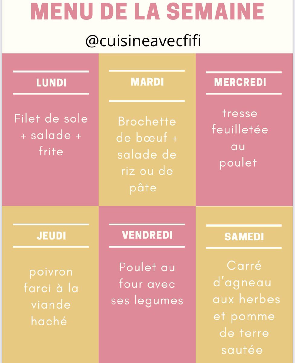 niang_fifi's tweet photo. Hello je vous partage des idées de menus de la semaine + liste de courses par recette pour vous inspirer. Celles dont les maris répondent toujours « je sais pas » à la question qu’est ce que tu veux manger ce soir 😭😂 on est ensemble 😘 https://t.co/xdioEf8v14