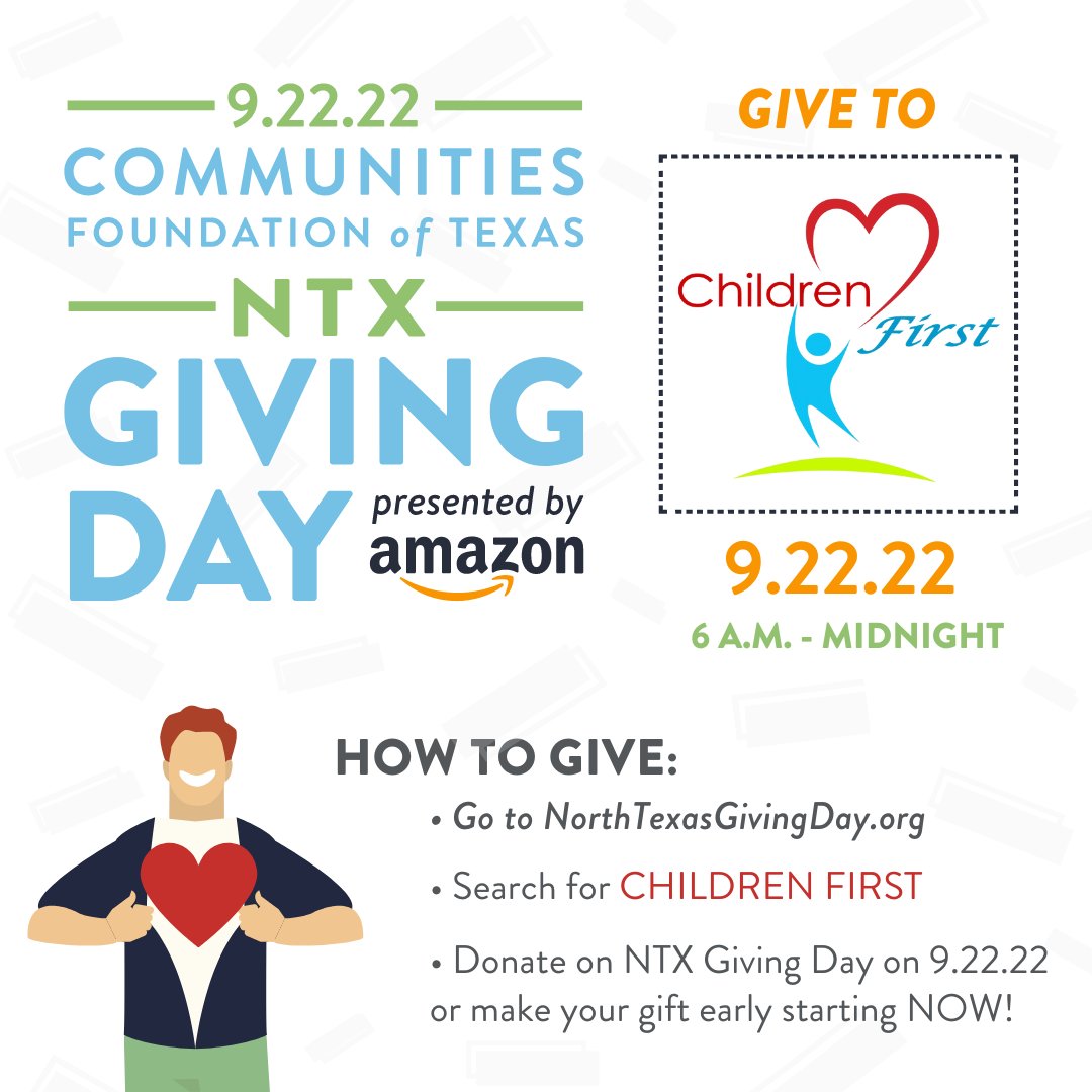 ChildrenFirstCC's tweet image. Counting down the days!  Your gift would be so sweet!

Need a tax deduction? Give a gift of HOPE and help stop the cycle of abuse and trauma.

northtexasgivingday.org/childrenfirstcc