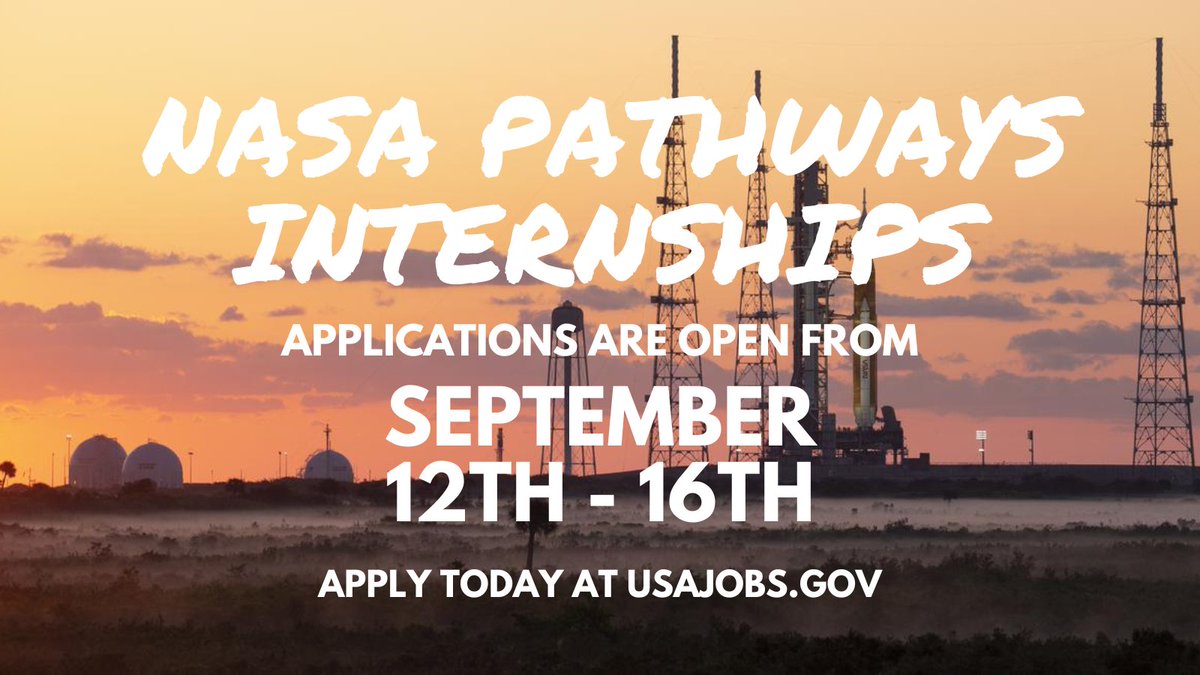 NASAInterns's tweet image. NASA Internship Opportunity ‍🚀

The NASA Pathways #Internship is now open for applications. These opportunities offer a chance for full-time employment at NASA upon graduation. Applications are open from September 12th-16th at go.nasa.gov/3LaTHpu.