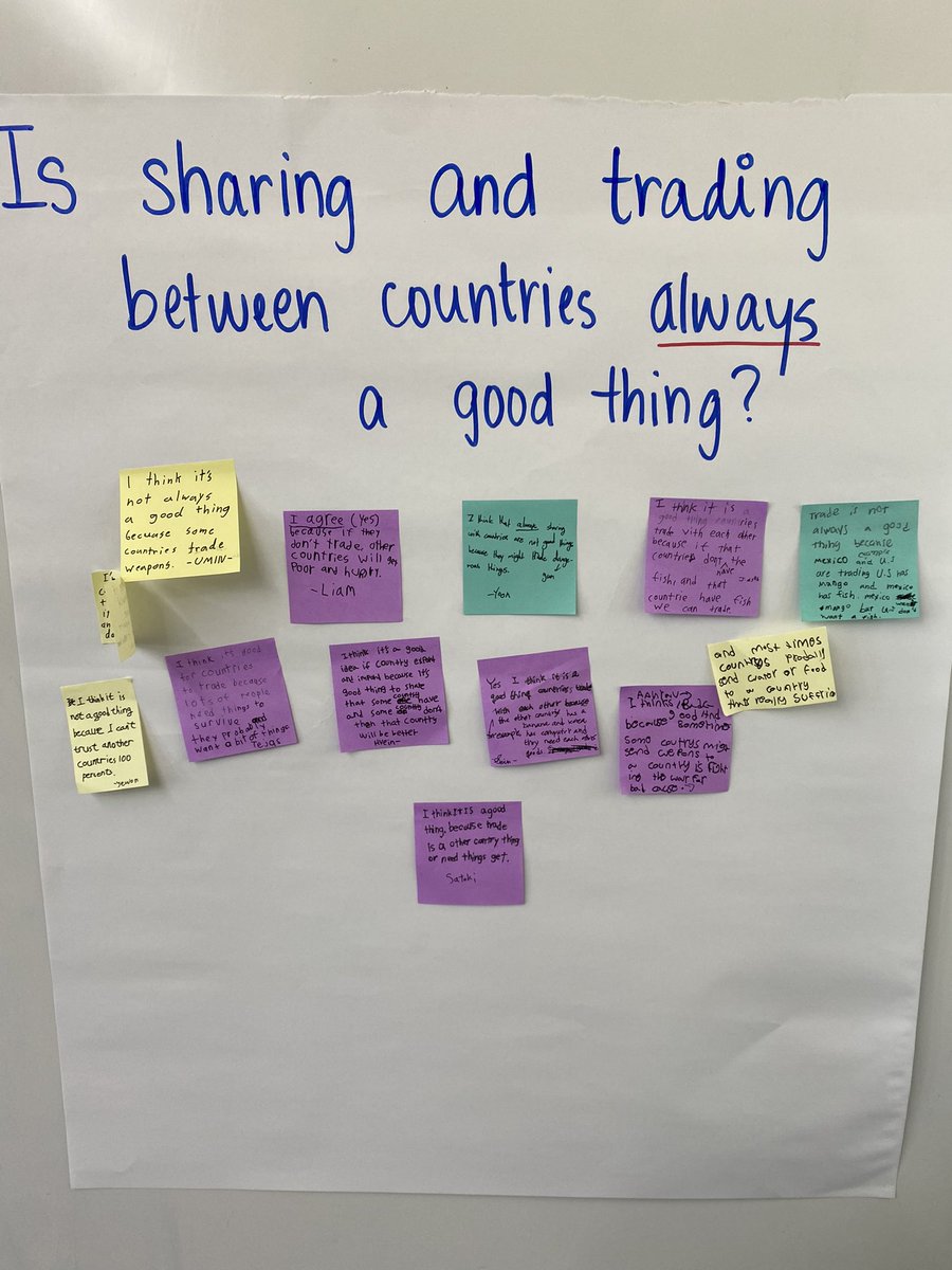 SruthiKrish92's tweet photo. Is global trade always good for the world? What if countries traded dangerous items like guns? We’ll keep going back to this to add our thoughts and see how our thinking changes with each new piece of evidence. @AISChennai #AISCElementary #AISCGrade4 #AISCSocialStudies #Inquiry https://t.co/ZilpFL38eg