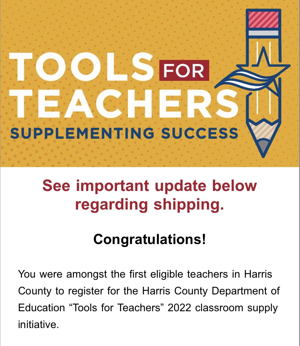 Wahoo! Thank you <a href="/HCDEtx/">Harris County Department of Education</a>! My classroom really appreciates this! #ToolsForTeachers ✂️🧷📚🖍✏️ #KMSCougarPride 🐾🤍❤️