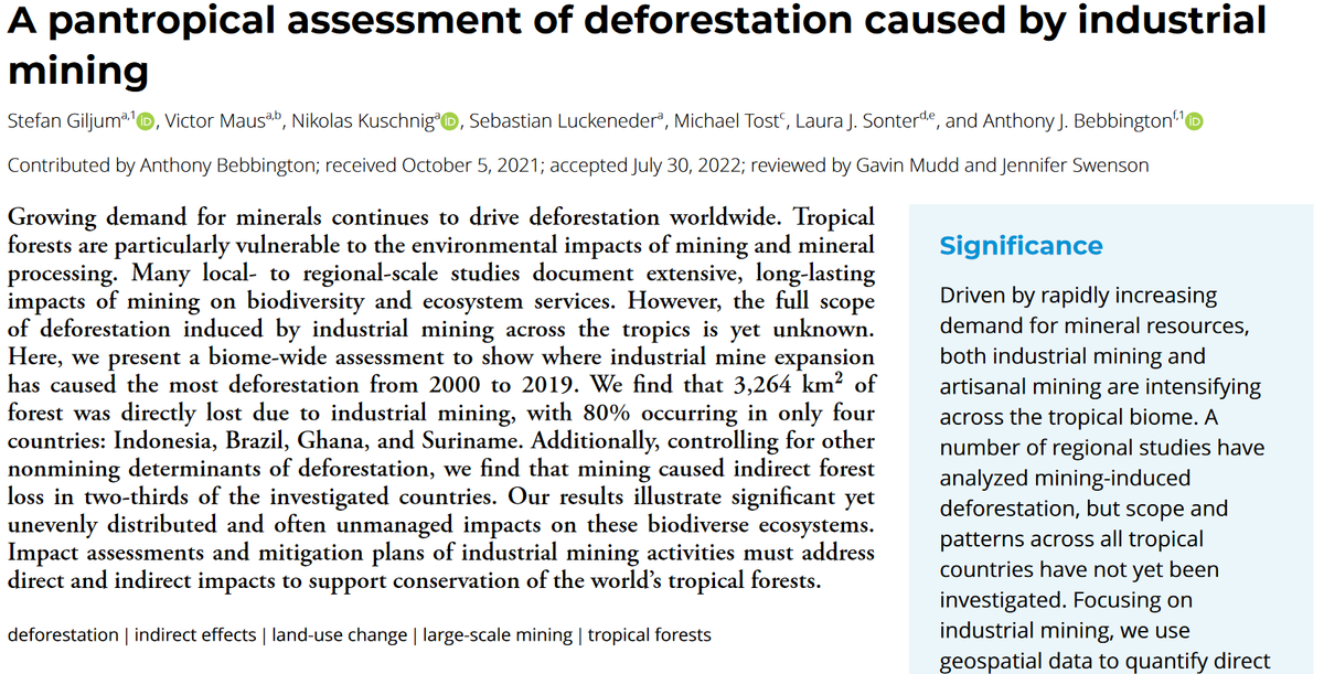 New FINEPRINT study published in <a href="/PNASNews/">PNASNews</a> reveals extent of deforestation due to industrial mining across tropical countries: pnas.org/doi/10.1073/pn…