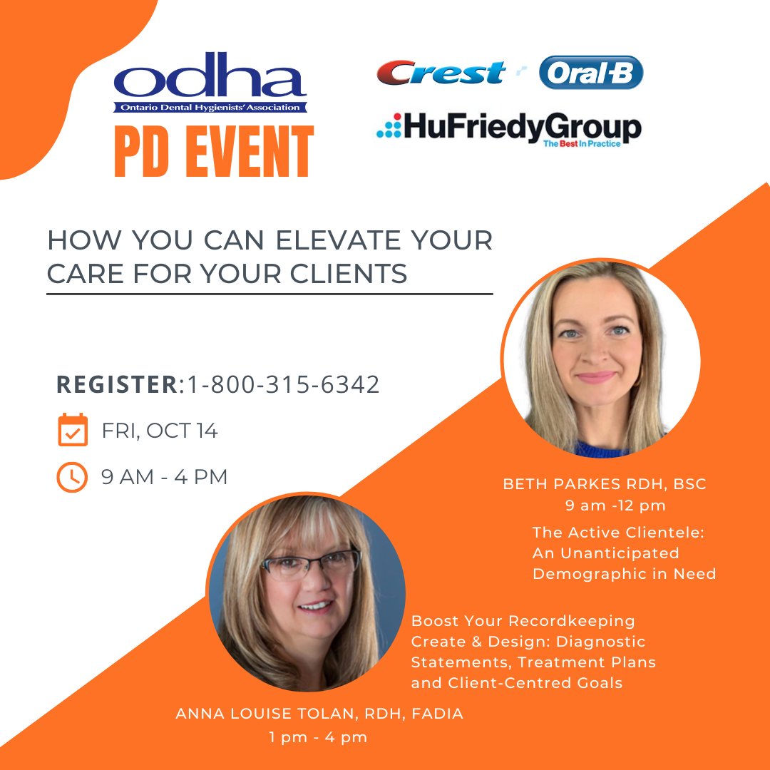 OntarioODHA's tweet photo. ODHA, @Crest+Oral-B &amp; Hu-Friedy @hu_friedy, are offering a full-day in-person #PD seminar on how to elevate your care for your clients.

Participants will receive a NEW Oral-B iO Power toothbrush.
https://t.co/RlGMuVlK3r

#rdh #dhs #rrdh #dentalhygienists #oralhealthcare #ontario https://t.co/BohA9Fj2s1