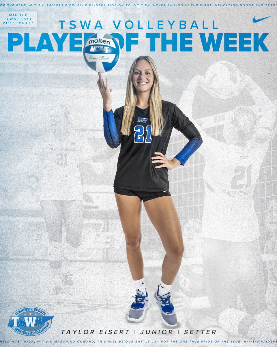 Déjà vu? Nope. 👀

Junior <a href="/tayloreisert21/">tayloreisert21</a> was named as the Tennessee Sports Writer's Association Volleyball Player of the Week. This is her third weekly honor since last Monday.

📰: bit.ly/3BAdPOC

#BLUEnited | #TrueBlue
