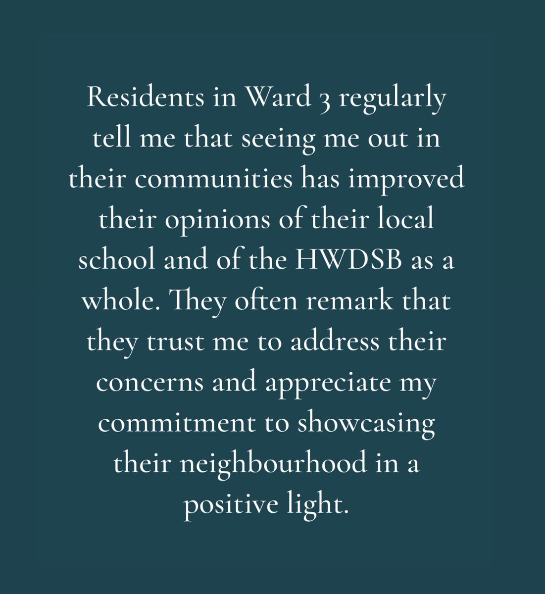 As the current Public School Board Trustee for Ward 3, I am proud to be  seeking election for this role. For 3.5 years, I have committed myself to  making this position visible, image size:1101x1200