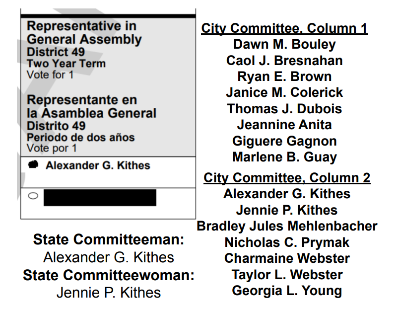 alexkithes's tweet photo. If you're in District 49, vote for everyone on this placard (the Democratic party offices are people I'm running alongside who will actually fight for our community). If you're elsewhere in Woonsocket, just vote for the right half! https://t.co/PEKpXVP7Kz