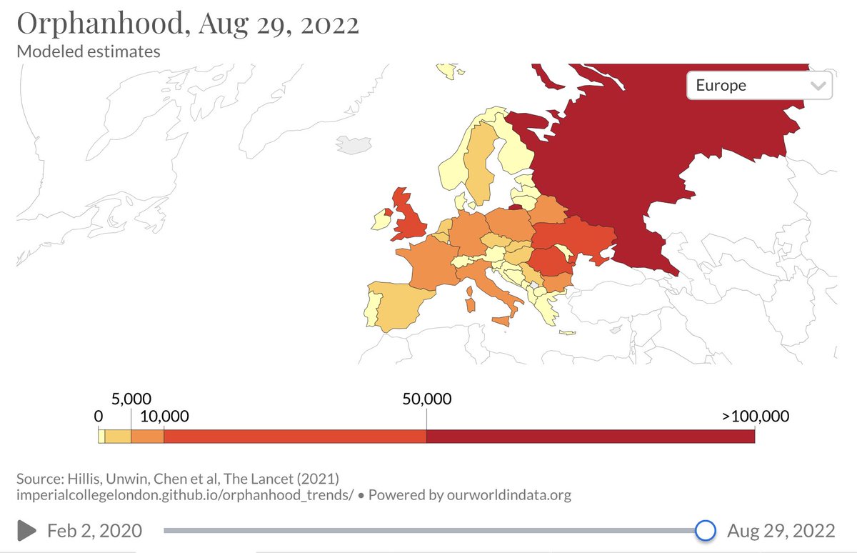 Atipico1996's tweet photo. This map regarding children losing their parents due to the COVID pandemic is emblematic. The UK is the only red country in Western Europe. It shows how bad the Conservatives have done compared to other big European nations. https://t.co/WorRvarPeJ