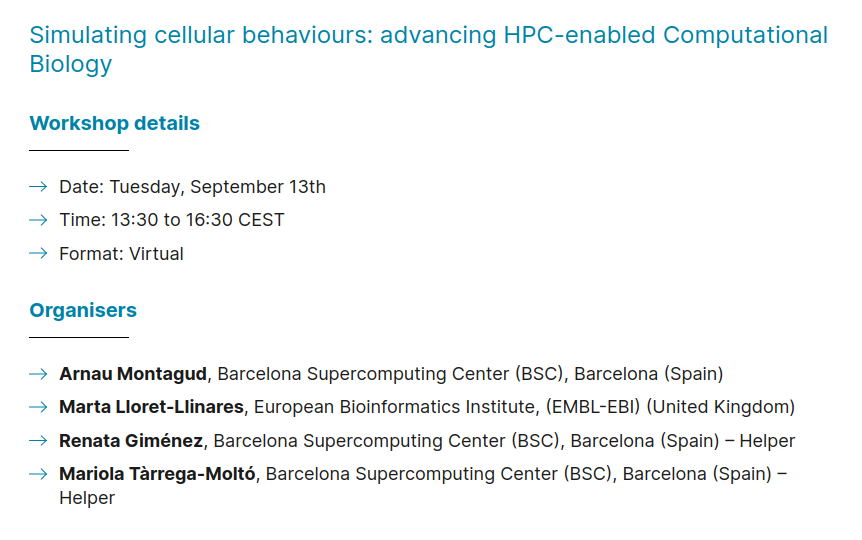 #ECCB2022 workshop NTB-W03 | Simulating cellular behaviours: advancing HPC-enabled Computational Biology 💻 Online for registered participants about to start eccb2022.org/ntb-w03 #CellSimulations #MetabolicModelling #MultiscaleModelling #HPC #DataAnalysis #ML