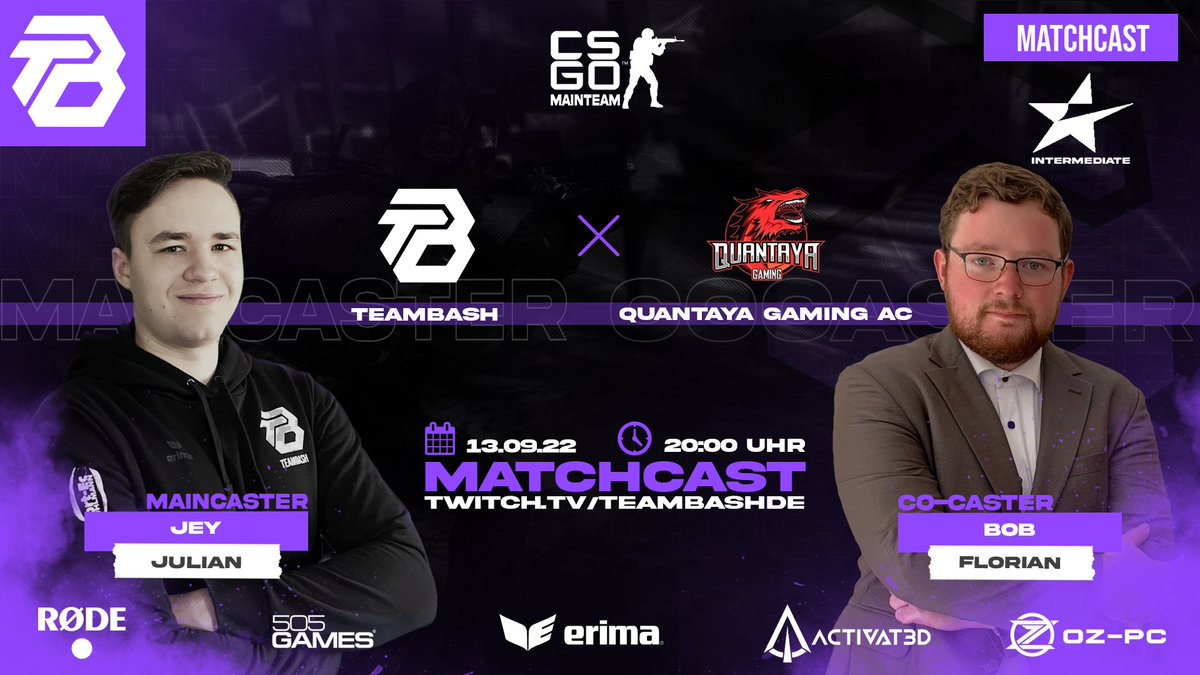 TeamBasH_Gaming's tweet photo. Heute ist Gameday!🔥
Unser CS:GO Mainteam trifft heute Abend in der ESEA Intermediate um 20:00 Uhr auf @QuantayaGaming AC.
Das Game wird auf Twitch gestreamt und von zwei wundervollen Castern begleitet!
📺: https://t.co/wAc3PeCTpN
Seid dabei und fiebert für den #bashwin mit!🤝 https://t.co/zAU6LvLW1T