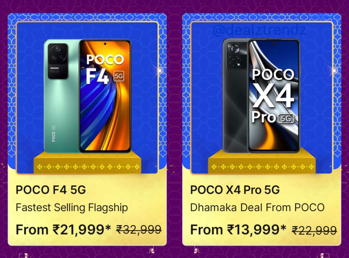 #POCO deals on Flipkart Big Billion Days 👍

#POCOF4 ~ 6+128GB @ ₹21,999
#POCOX4Pro ~ 6+64GB @ ₹13,999
Prices Inclusive of All Bank Discounts.