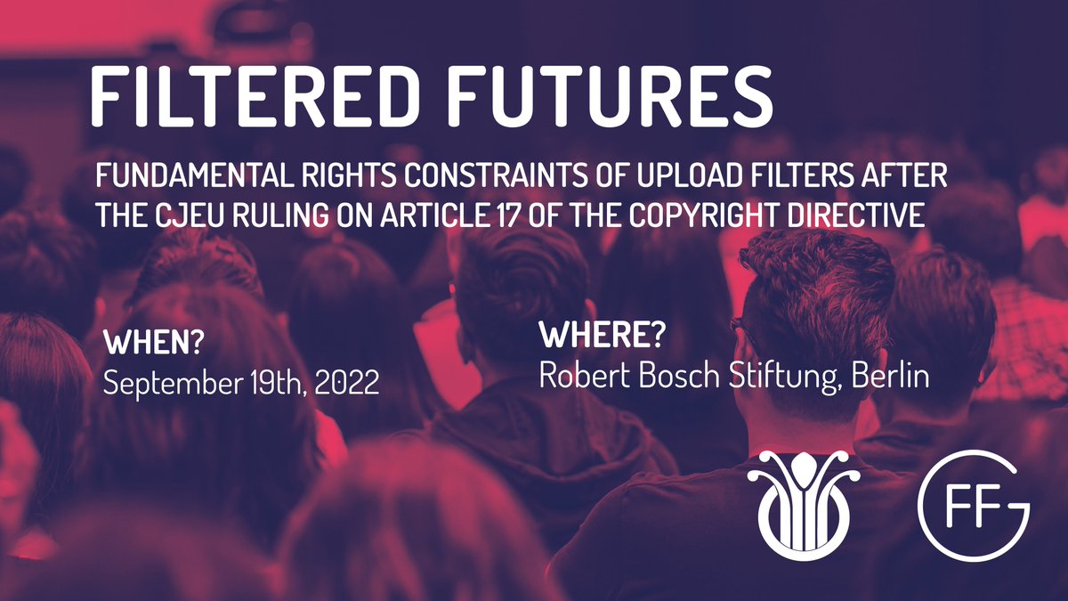 Registrations for the #FilteredFutures conference on #Article17 co-hosted by us and @GFF_NGO are now closed. Don't fret! 🎦 You can follow the conference via stream on our Vimeo channel here (starting on Monday at 9:15am): vimeo.com/747292954
