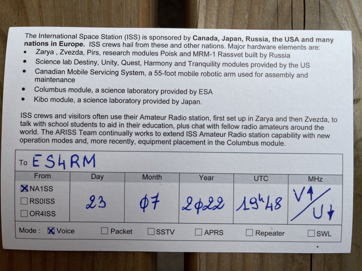 Finally #na1ss card arrived. Was my fault, I have inserted one only IRC instead of two :( sorry. Anyway - great confirmation. #hamradio #ariss #amsat