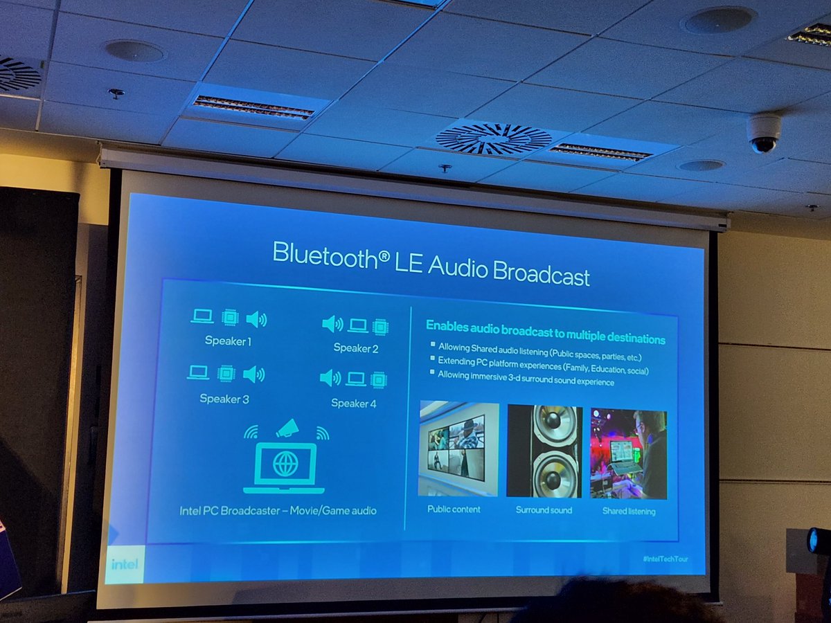 bobodtech's tweet photo. Though it's not unique to @Intel, good to see the company bringing #Blootooth LE Audio Broadcast to Raptor Lake (13th Gen Core) PCs. Lots of great applications for the technology. #IntelTechTour https://t.co/h7OX5S8va7