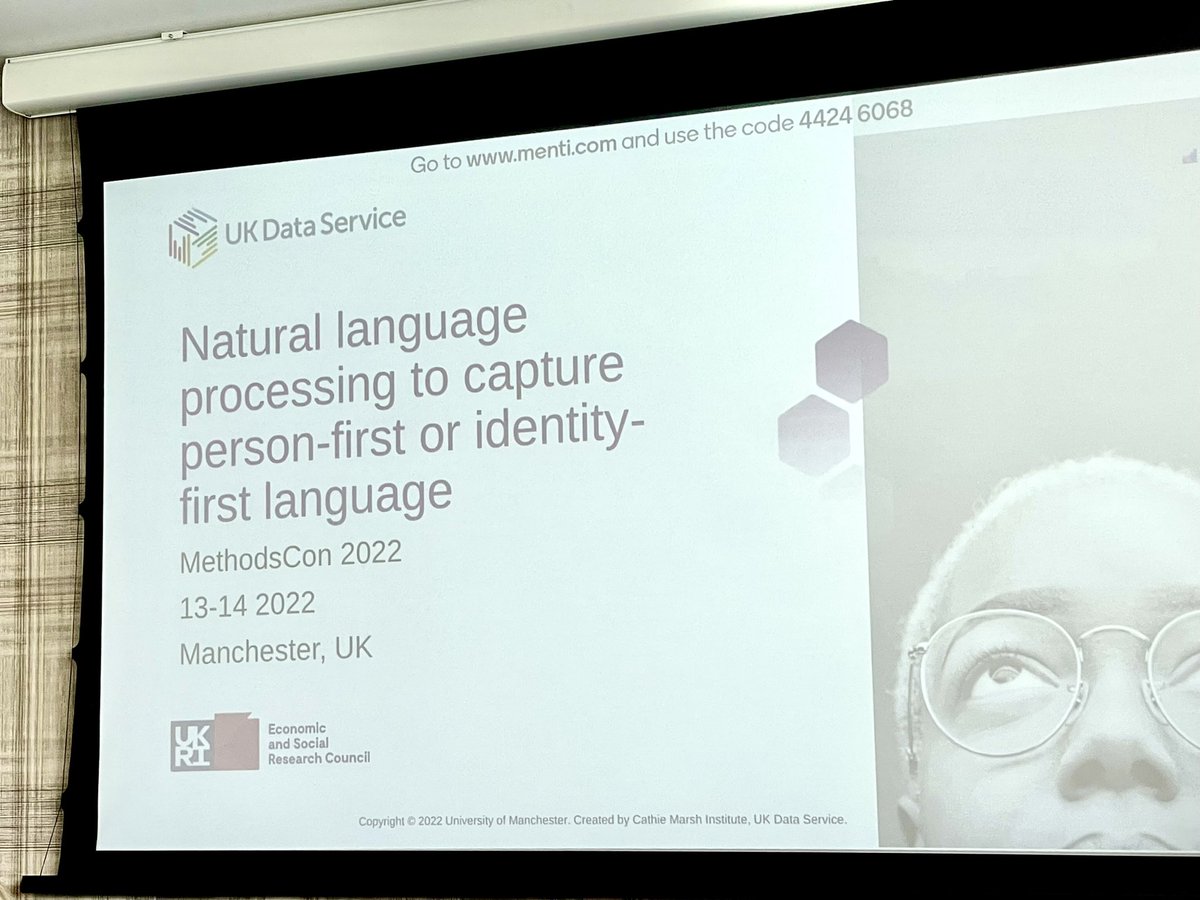 Great forum #MethodsCon to talk about our work on #PersonFirst & #IdentityFirst Language in the context of #genetics Fabulous @JKasmireComplex 🌟 @NCRMUK @eshgsociety @ejhg_journal