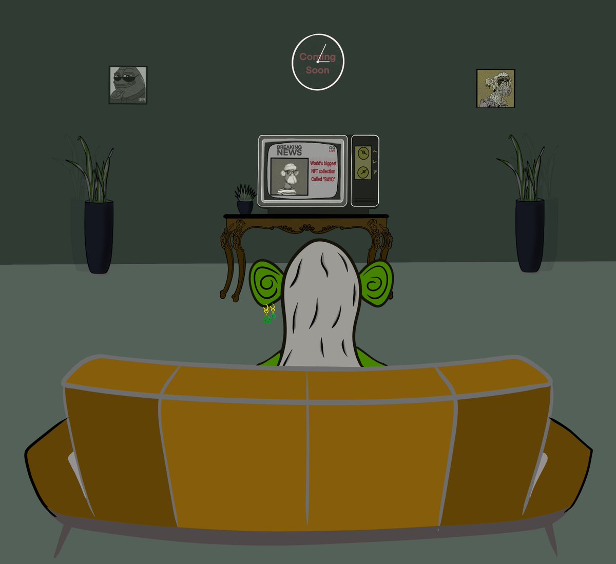 OGrareapepe's tweet photo. On one afternoon while OGrandma rareapepe was  watching tv, she saw something about NFT’S on the news , In disbelief all Ape &amp; apepes on tv looked like her long lost OGrandpa but just a lot younger
If you are seeing this you are EARLY🐸🐵👀
#FreeMint #NFT #NFTGiveaway #whitelist https://t.co/KykyrFHcwK