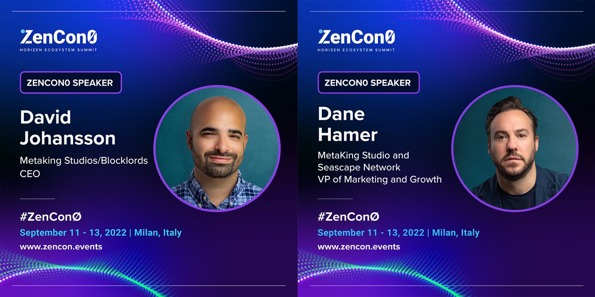 BLOCKLORDS's tweet photo. TODAY AT #ZENCON0 ✔
CEO @lordofblocks joins The Art of the Game panel at 2pm BST 🎨
VP of Marketing and Growth @dhamer on The State of Venture 3pm BST 👑
🤝 Organised by our friends @HorizenLabs , 🧠 behind the #ApeCoin token of the iconic 🐵 Bored Ape Yacht Club #BAYC https://t.co/8jlAhLToDI