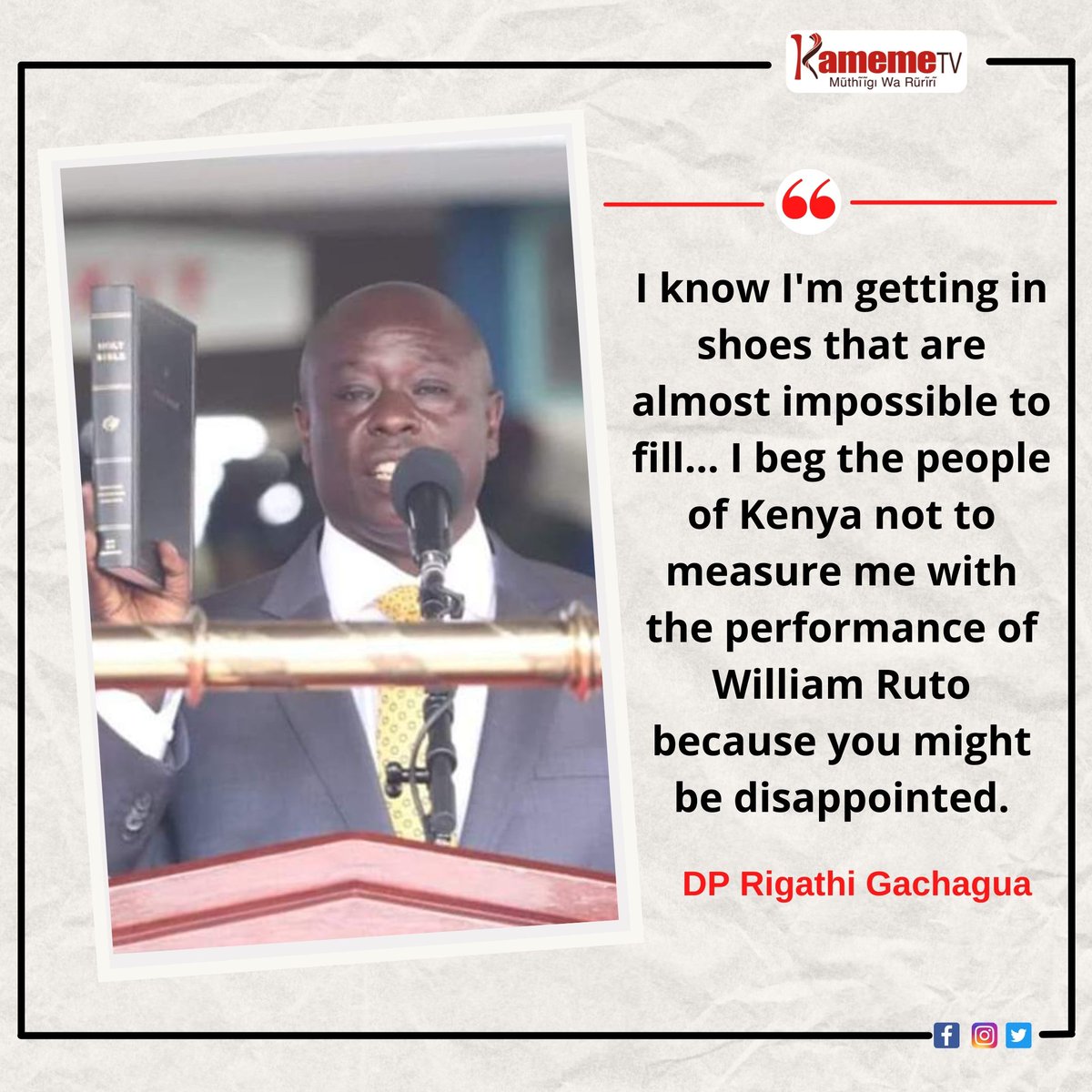 Rigathi Gachagua: Mutikaigananie wira wakwa na wa William Ruto.
 #RutoInaugration
