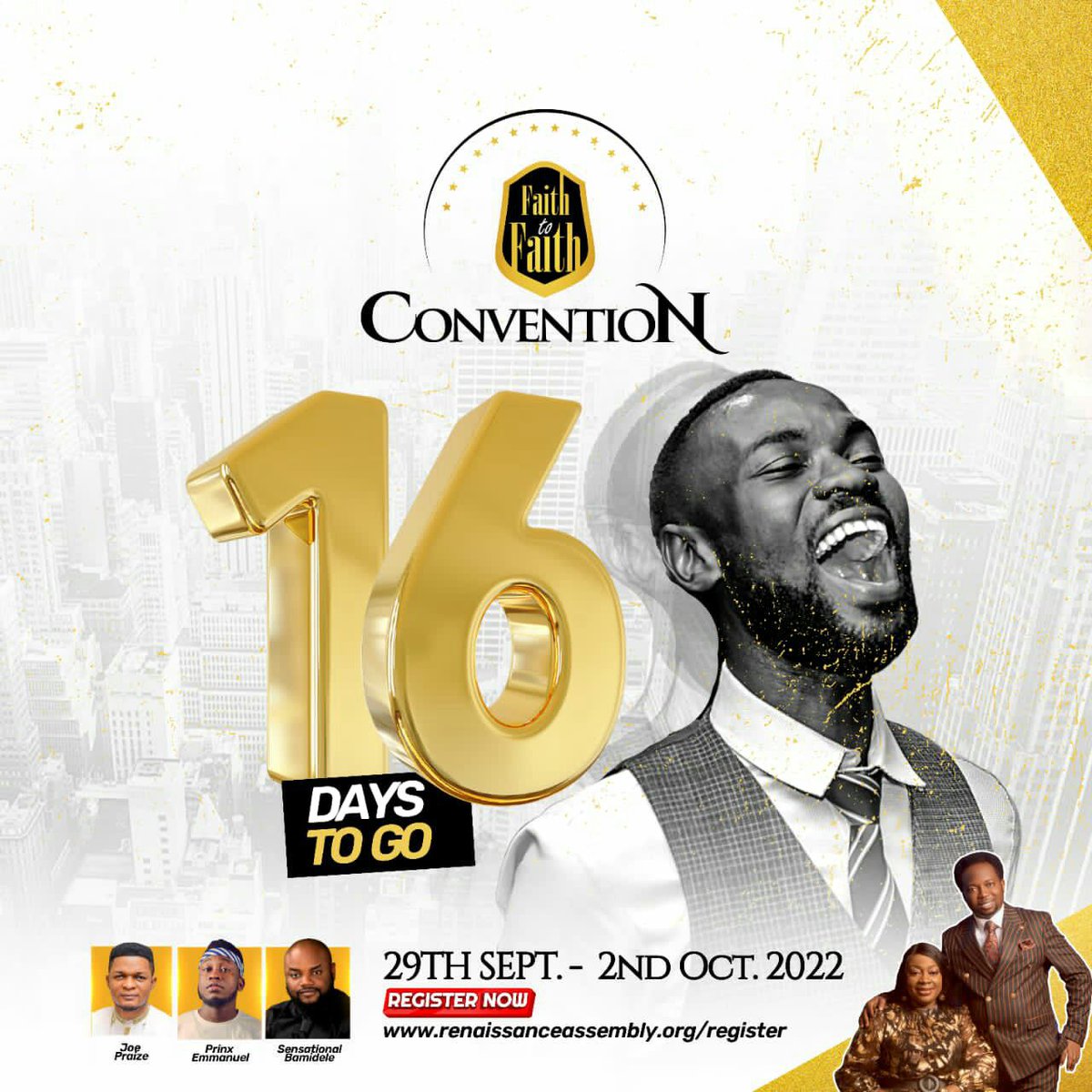 RenAssembly's tweet photo. It's 16 Days to Faith to Faith Convention 2022 with the Man of God Pastor Tibi Peters.

Get ready to be repositioned by the word and Spirit of God.

Registration now, kindly click on the link below
https://t.co/kpmWEERnoz

#FaithtoFaithConvention
#PastorTibiPeters
#F2Fc https://t.co/bTE2Qv9sho