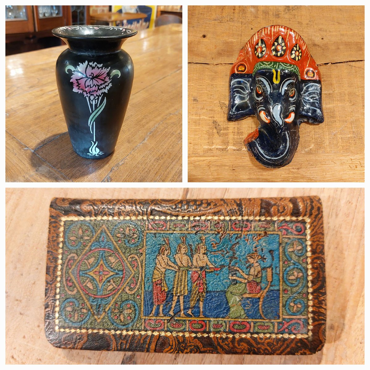 eversleybarn's tweet photo. #bambootable #reversepaintedglasstop #shelleyvase #ganeshwallmask #kirbyneedlecase #judismithantiques #eversleybarnantiques https://t.co/2Ug44lJIYo