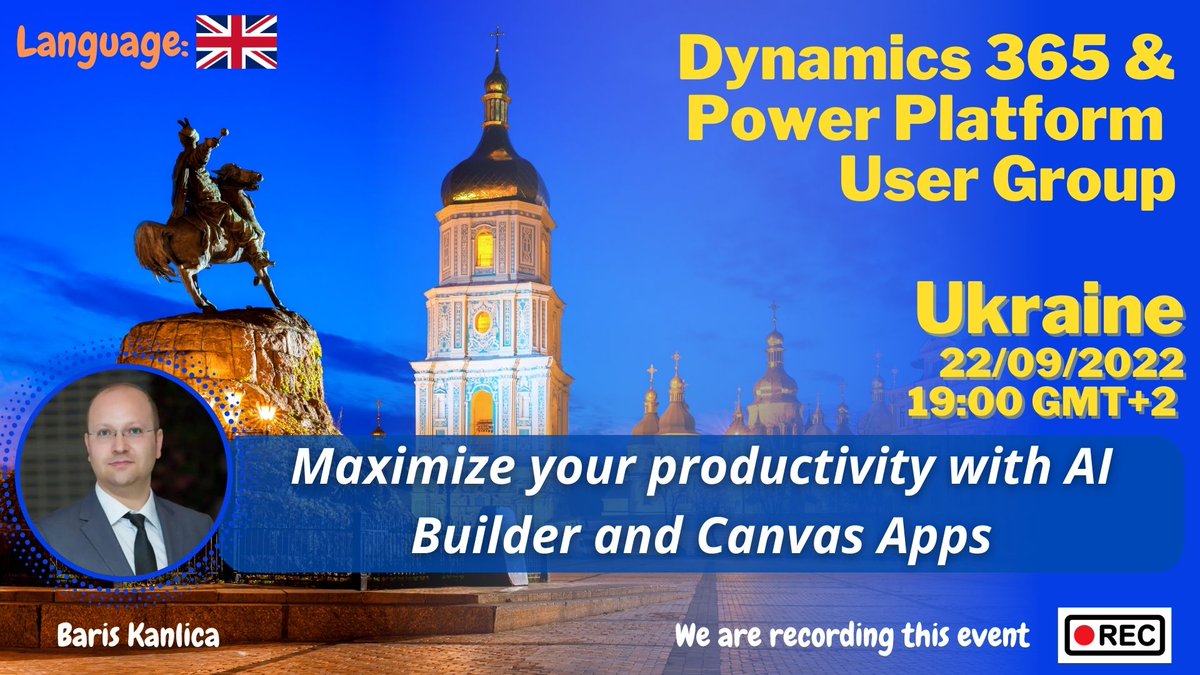 Our next event will be held in English, 22.09.2022 19:00 GMT+2.
<a href="/brsk/">Baris KANLICA</a> will talk about AI Builder.
Details can be found here bit.ly/3Qz7Qy1 or bit.ly/3RXz0PX

#microsoft #microsoft365 #msdyn365nav #msdyn365 #dynamics365 #d365ukraine