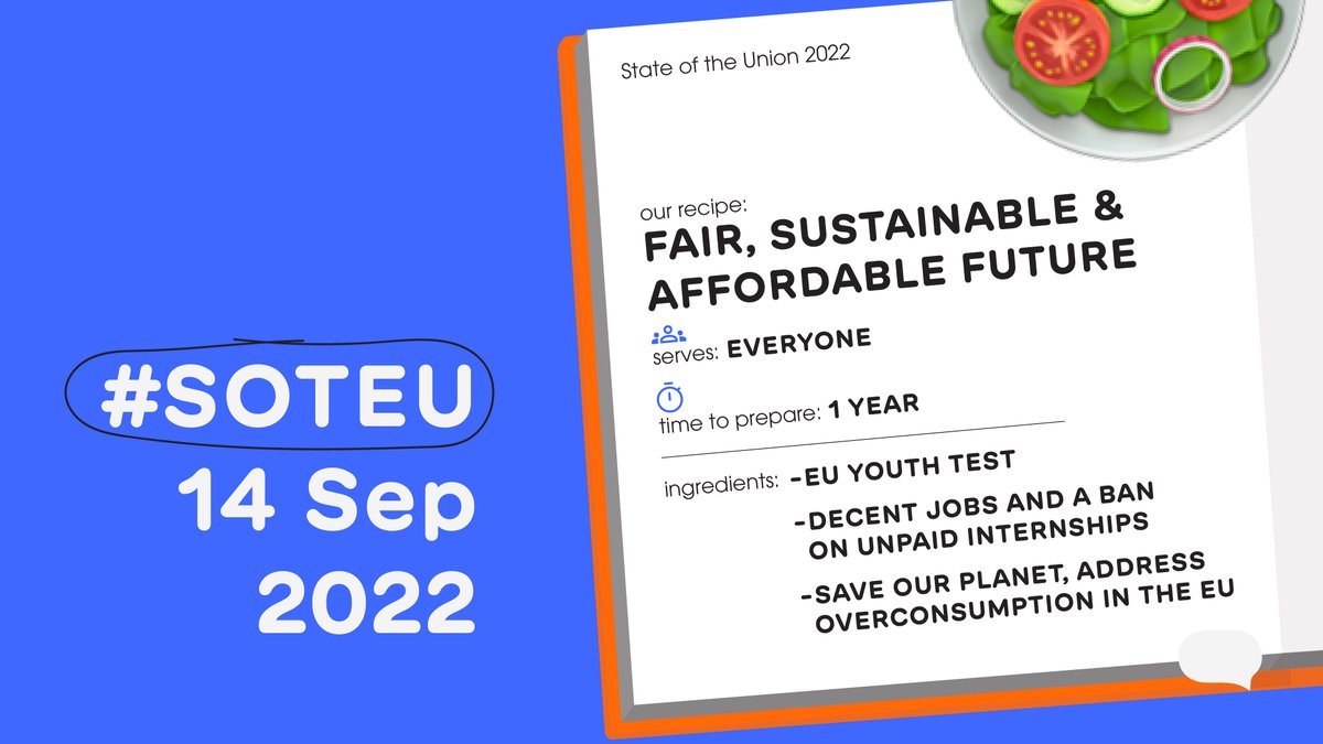 What is the recipe for a better future? 😵 PSST! We have the secret ingredients for the future <a href="/vonderleyen/">Ursula von der Leyen</a> 🥘there are 3 INGREDIENTS ONLY!

Don't forget to tune in for #StateoftheUnion tomorrow at 9am and find out our full recipe #ForYouthRights 🔮📲neon.ly/NK8Bd